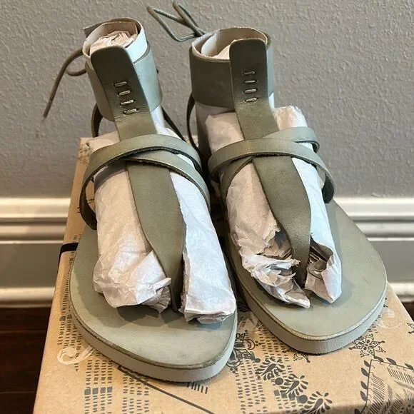 NWB Free People Vacation Day Wrap Sandals Leather Shoes Sky Blue Gray - Picture 4 of 10